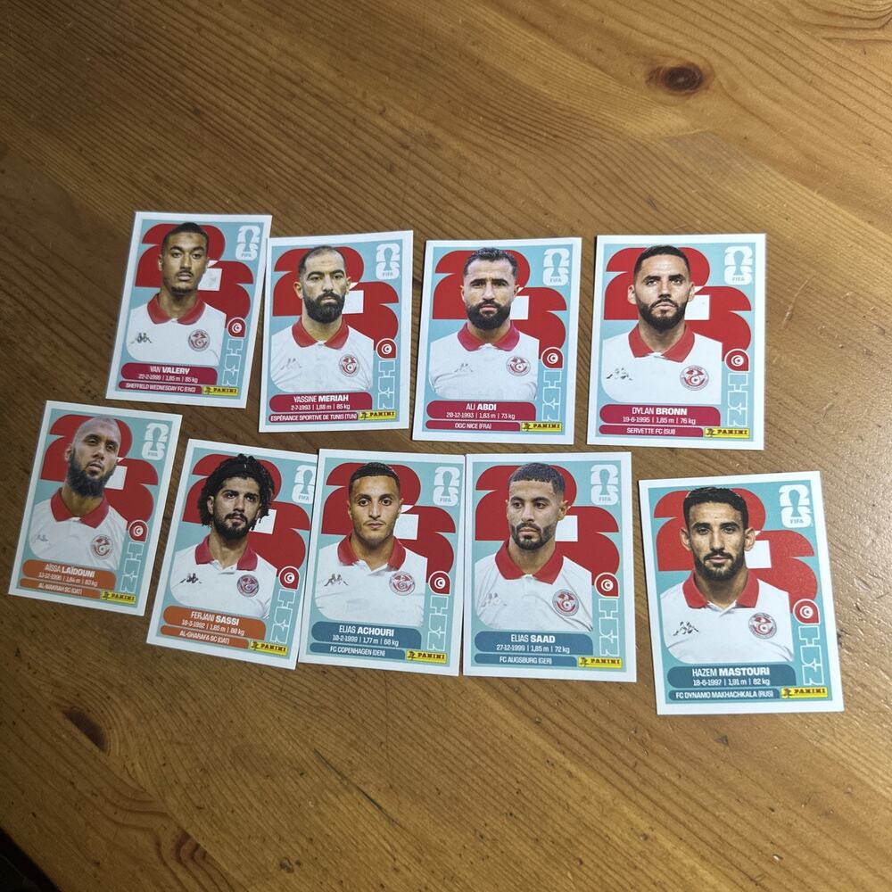 2026 Panini FIFA World Cup Team 9 Stickers Lot - Tunisia 4/6/7/8/10/11/15/16/17